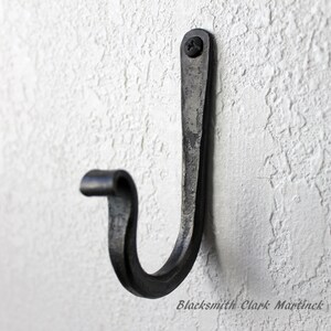 wall hooks, set of 3, iron hooks, blacksmith made, decorative metal hook, black metal hook, Christmas hook, Stocking hook image 4