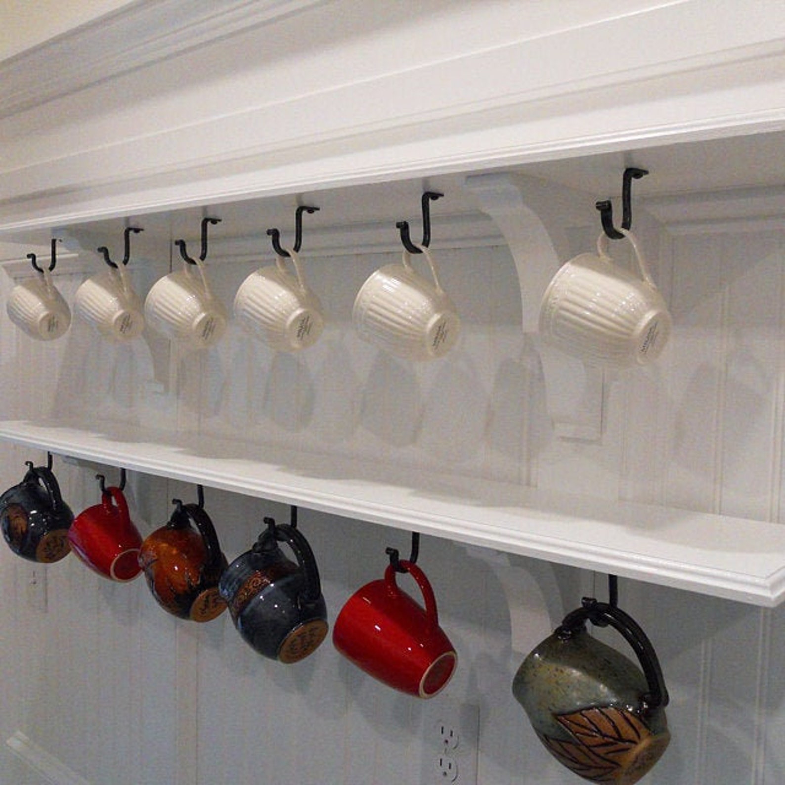 Coffee cup hook Under shelf black metal hook rustic under Etsy