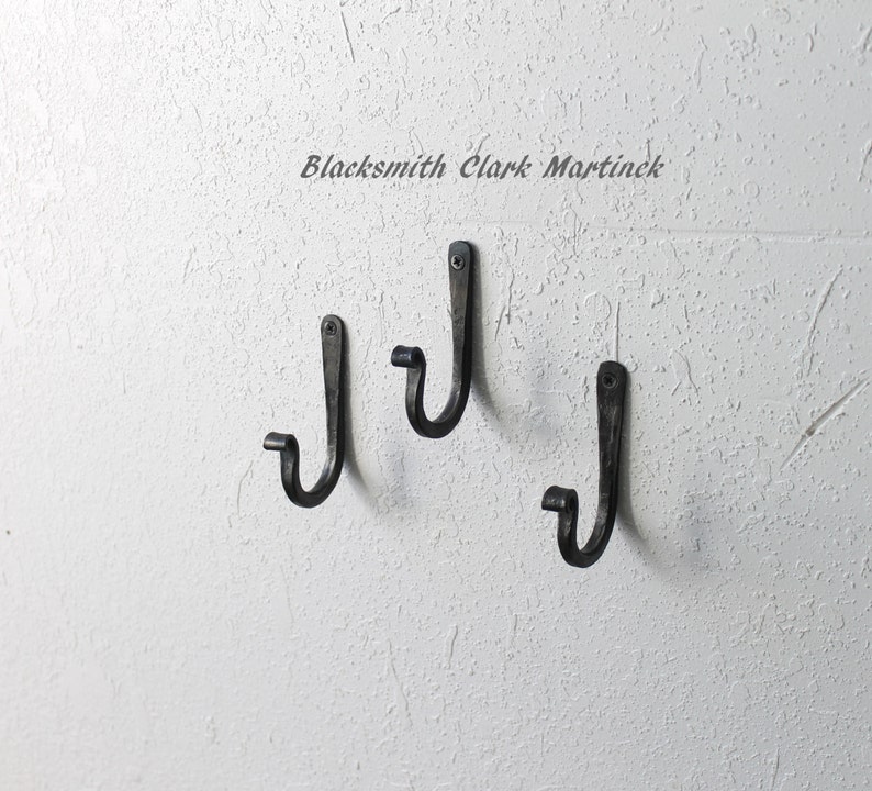 wall hooks, set of 3, iron hooks, blacksmith made, decorative metal hook, black metal hook, Christmas hook, Stocking hook image 3