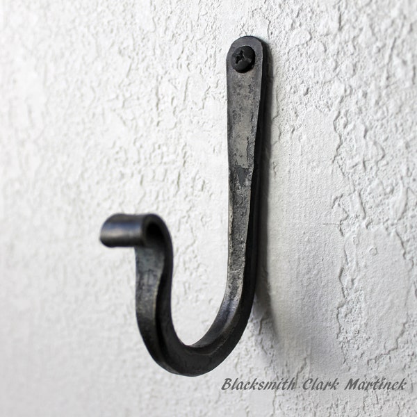 Entry way Single Wall hook, black metal hook, blacksmith hook, wall hooks, for your coat, coat rack,rustic hook, iron hook, decorative hook