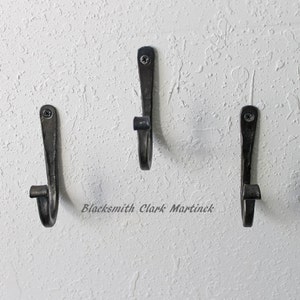 wall hooks, set of 3, iron hooks, blacksmith made, decorative metal hook, black metal hook, Christmas hook, Stocking hook image 2