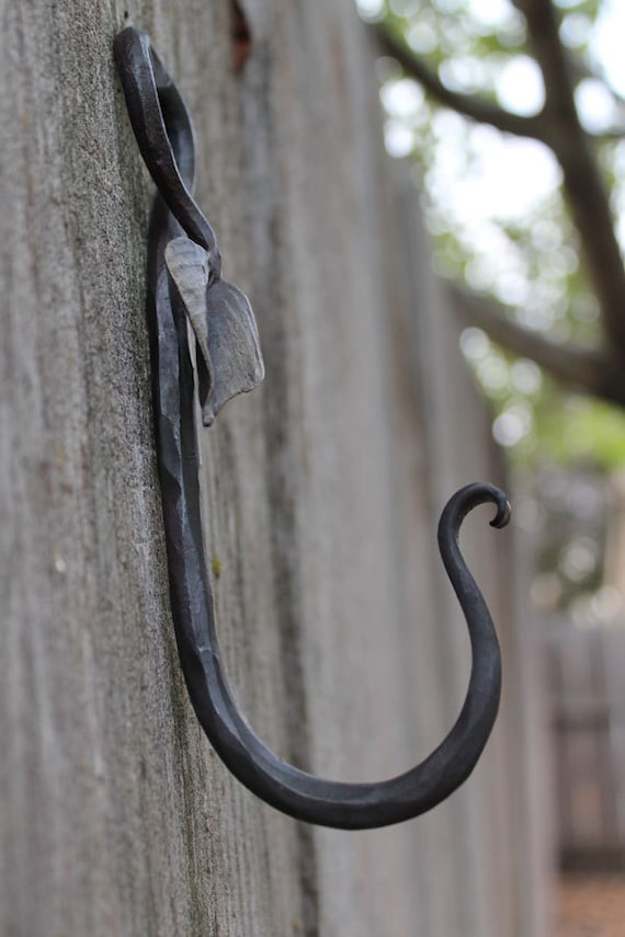 Decorative Metal Hook , Gold Leaf Hook Blacksmith Made, Entryway Hook, Coat  Hanger, Towel Hook, Rustic Wall Hook, Black Metal Wall Hook 