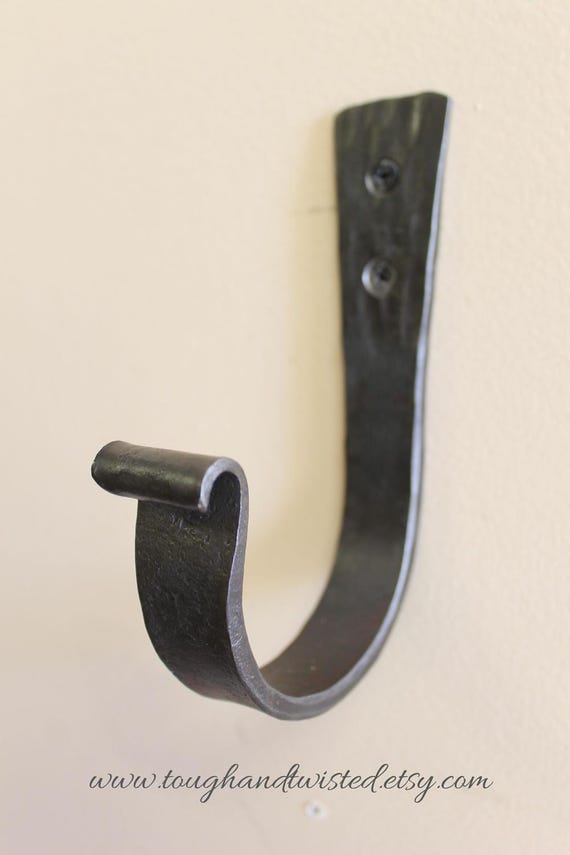 Extra Large Decorative Wall Hook, Hand Forged Black Metal Hook