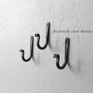 wall hooks, set of 3, iron hooks, blacksmith made, decorative metal hook, black metal hook, Christmas hook, Stocking hook image 1