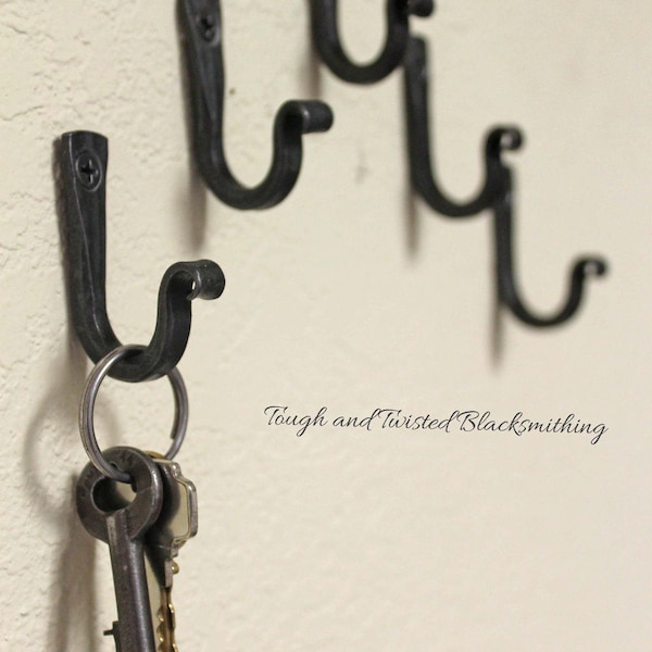 Small iron hooks, key hooks, black metal hooks, steel hooks, blacksmith made