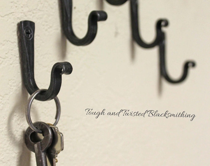 Dog leash hook or key holder, small hand forged key hanger, blacksmith, hook, wall hook, jewelry hook, black hooks, farmhouse decor