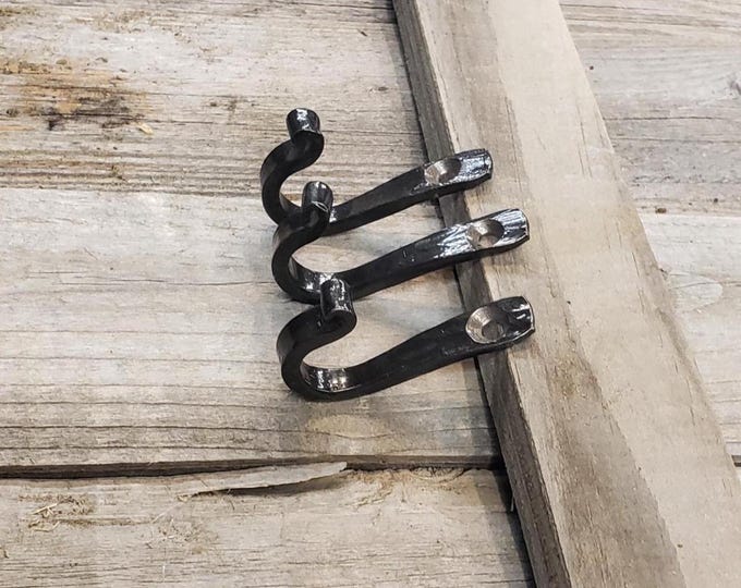 Small iron hooks, key hooks, black metal hooks, steel hooks, blacksmith made