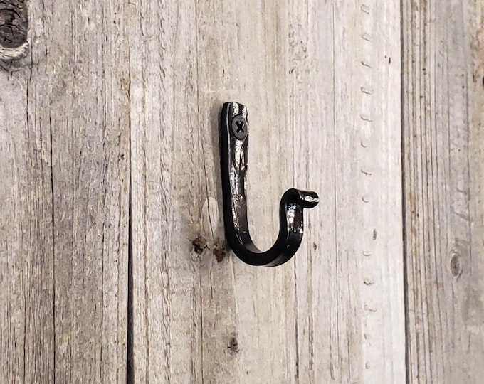 Dog leash hook or key holder, small hand forged key hanger, blacksmith, hook, wall hook, jewelry hook, black hooks, farmhouse decor
