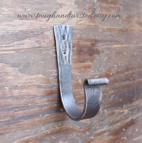 Extra Large Decorative Wall Hook Hand Forged Black Metal Hook Iron Hook Made by Blacksmith Rustic Hook Utility Hook Etsy