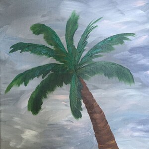 Cloudy Palm, 11x14 Oryginalny obraz akrylowy na płótnie rozciągniętym na blejtramie