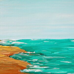 Abstract Beaches, 5x7 Seascape Original Acrylic Painting on Canvas Board