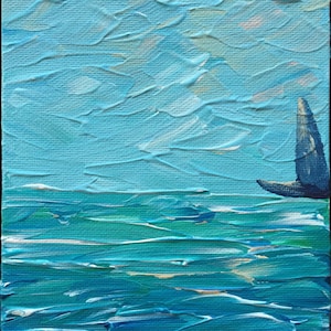 Distant Sailor, Abstract, 5x7 Seascape Original Acrylic Painting on Canvas Board, Seascape, Nautical