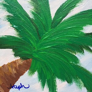 Pink Sky Palm, Abstract, 6x6 Original Acrylic Painting on Stretched Canvas, Beach, Seascape