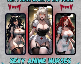 Anime Vampire Nurse Phone Wallpapers Bundle – 12 Sexy Gothic Anime Nurses – 4K Vertical iPhone & Android Backgrounds