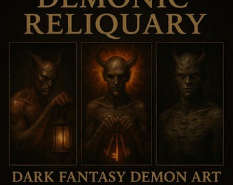 Demonic Reliquary – Dark Fantasy Demon Art Printable Set – Gothic Digital Art Pack (3 Images)