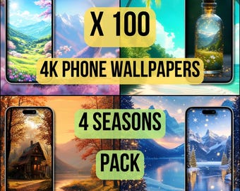 100 Seasonal 4K Phone Wallpapers – Spring Summer Autumn Winter Bundle – Mobile Background Pack
