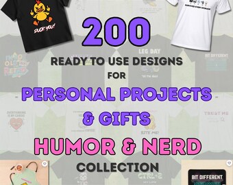 200 Funny PNG Bundle for T-Shirts - Humor Nerd Sarcasm Designs - Personal Use Only - Gift Ideas and Private Prints