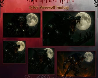 Cyber Werewolf Art Prints | Gothic Sci-Fi Lycanthrope Decor (Digital Download)