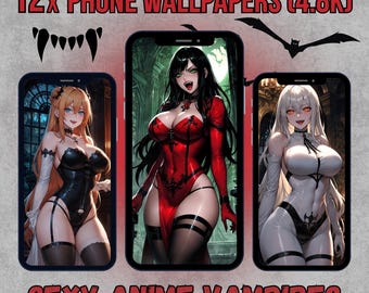 Anime Vampire Phone Wallpapers Bundle - 12 Sexy Vampire Girls - 4K Vertical iPhone & Android Backgrounds
