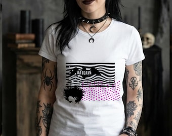 Batcave Shirt for Women | Gothic T-Shirt black white pink | 80s Subculture Statement Shirt | Dark Wave Gift for Women