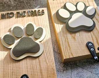 Handmade oak dog wardrobe with Dark Wave leash holder – gift for dog owners, Gothic wooden decor