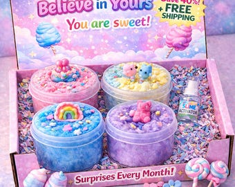 Cloud Slime Subscription Box (6oz Upgrade!) | 4 Large Slimes + Charms + Mini Activator | Kids Sensory Gift Box | Monthly Slime Surprise