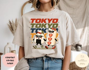 Tokyo Foodie Shirt, Strawberry Sando & Onigiri Tee, Japan Travel Shirt, Kawaii Tokyo Graphic Tee, Japanese Food Lover Gift, Japan Vacation