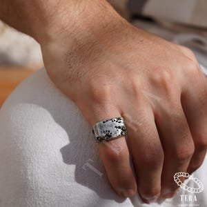 Rustic Stainless Steel Signet Ring: Handmade Textured Band