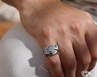 Rustic Silver Signet Ring - Men&#39;s Textured Band, Handmade Distressed Ring, Unique Statement Jewelry, Bold Fashion Gift, Cracked Ring For Men