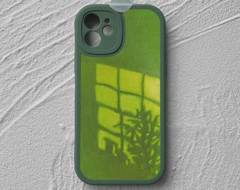 抽象的な植物のiPhoneケース、ミニマリストなサンライトボタニカルレザーカバー