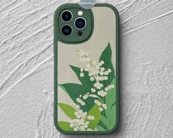 Lily of the Valley iPhone Case: Elegant White Bell Flower Green Leaf Botanical Nature Floral Leather Phone Cover