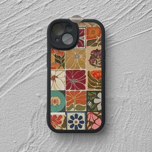 Patchwork Floral iPhone Case: Colorful Vintage Flower Retro Grid Pattern Artistic Protective Leather Phone Cover