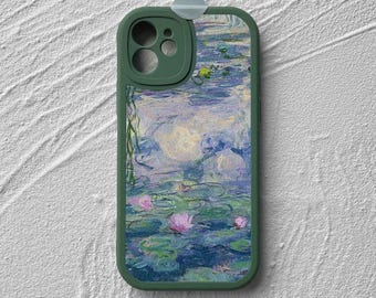 Monet Water Lilies iPhone Case, Impressionist Art Leather Phone Cover