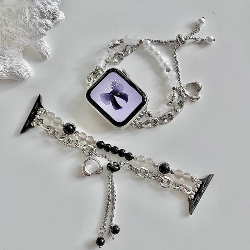 Silver Beaded Apple Watch Band - Etsy display picture 1