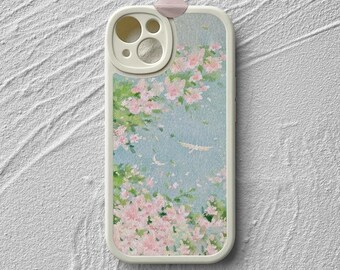 Soft Spring Garden iPhone Case, Vintage Pastel Floral Leather Phone Cover