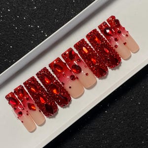 Ruby | Red & ombre bling press on nails
