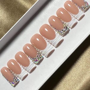 Icy | White & Bling 3D Textured French Press On Nails