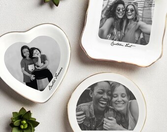 Personalized Photo Memory Ring Dish, Minimal Jewelry Holder Plate Design, Custom Keepsake Tray For Couples Friends Family, Minimal Home Dish