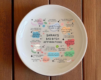 Custom Affirmation Ring Dish, Strong Woman Jewelry Plate, Feminist Trinket Holder, Colorful Quote Ceramic Tray, Empowering Sassy Gift Dish