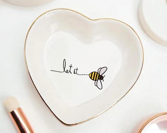 Let It Bee Ring Dish, Bee Jewelry Tray, Honey Bee Trinket Dish, Bee Graphic Plate, Cute Bee Gift Dish, Bee Lovers Keepsake Valentine Plate