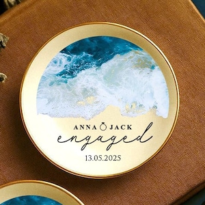 Beach Engaged Ring Dish, Custom Engagement Gifts Couple, Gift For Bride and Groom, Beach Engagement Trinket Dish, Ring Holder, Wedding Gifts