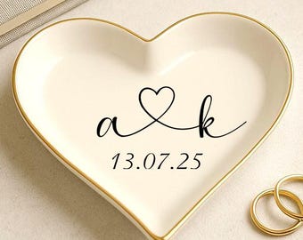 Custom Engagement Ring Dish, Wedding Ring Dish, Bridal Shower, Initials Heart Date Ring Dish, Gift For Bride and Groom, Anniversary Gift