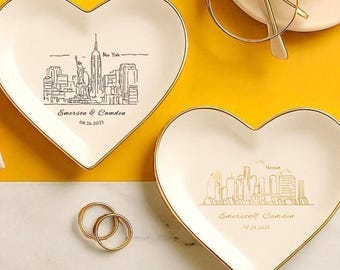 Custom Skyline Ring Dish, Custom Wedding Jewelry Dish, Engagement Ring Holder, 1st Anniversary Gift, Custom Wedding City Trinket Dish