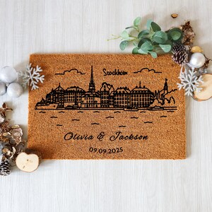 City Skyline Doormat, Personalized Doormat, Home Welcome Mat, Customized Doormat, Housewarming Gift, Closing Gift, Coir Door Mat, New House