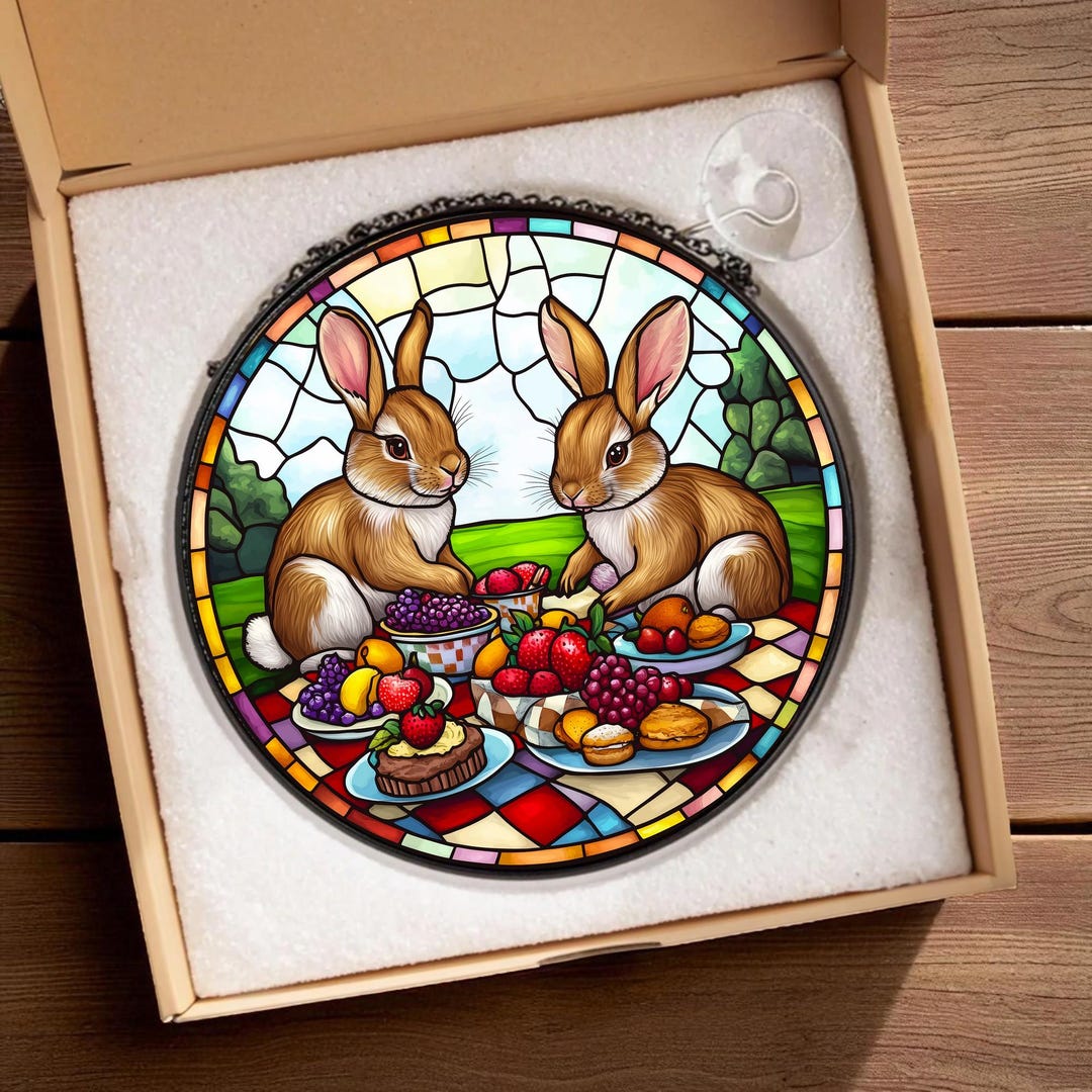 Stained Glass Bunny Suncatcher, Colorful Easter Window Hanging Art ...