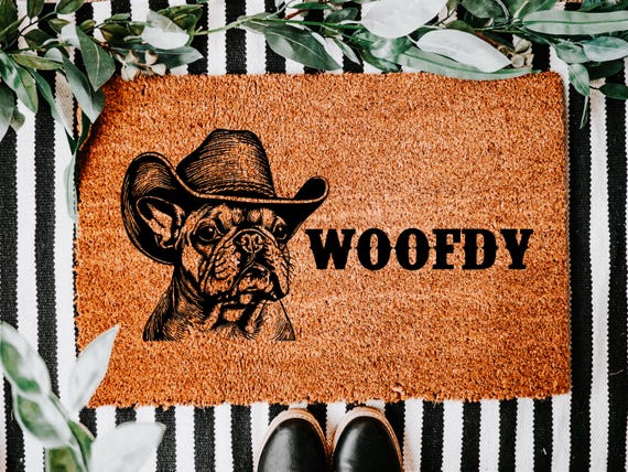 Cowboy Dog Doormat, Western French Bulldog Mat, Funny Pet Welcome Rug, Rustic Entryway Decor, Country Style Porch Gift For Dog Lovers