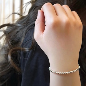 Sterling Silver Bead Bracelet, Adjustable Ball Bracelet, Italian Beaded Jewelry, Dainty Stackable Bracelet, Gift for Her Him