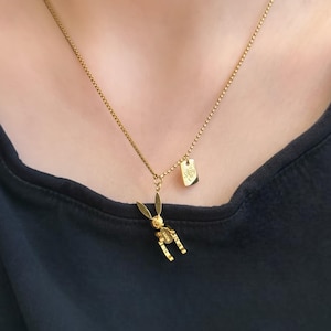 Movable Gold Bunny Necklace: 18K Plated Rabbit Pendant