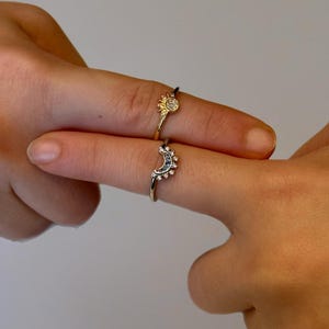 Sun and Moon Friendship Rings, 14k Gold Plated, Couples Matching Rings, Celestial Jewelry, Stackable Celestial Rings, Best Friend Gift, Love