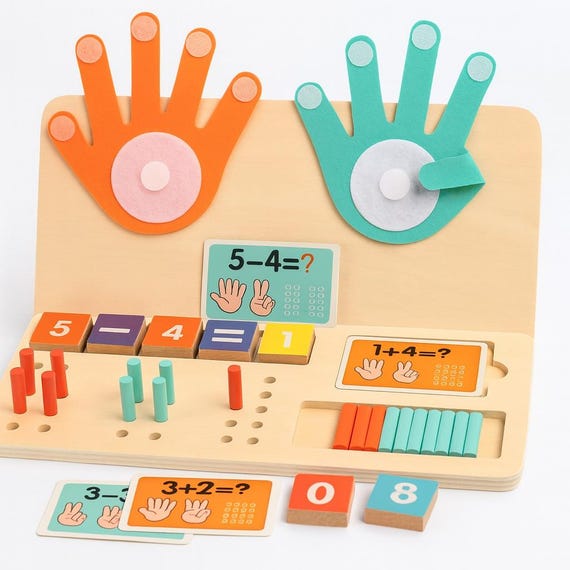 Wooden Math Learning Board | Montessori Counting Toy | Addition & Subtraction Blocks with Cards | Homeschool Preschool Math Game
